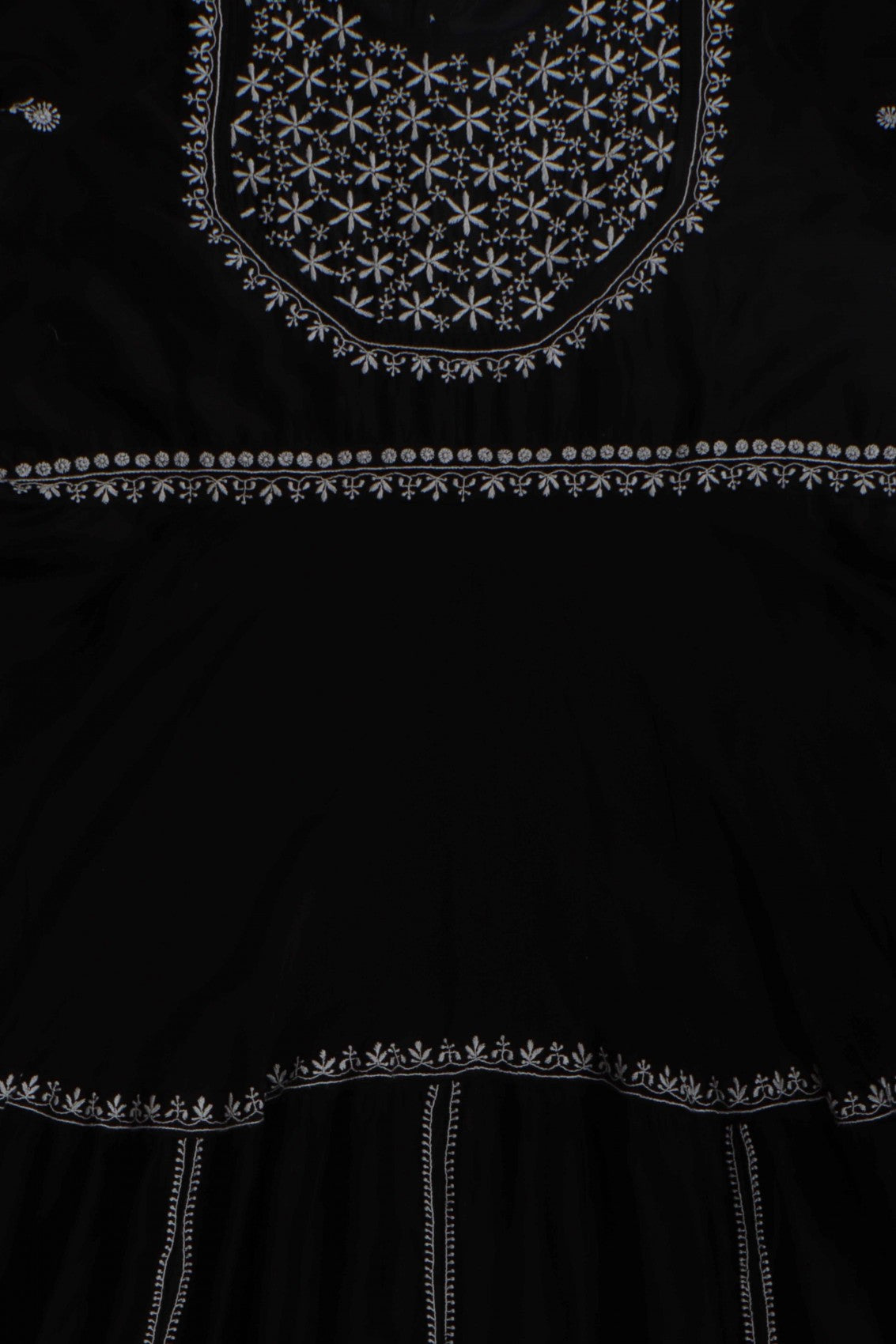 Ada Hand Embroidered Black Chanderi Lucknowi Chikankari Semi-Stitched Anarkali Kurta Dupatta Set 01A216284