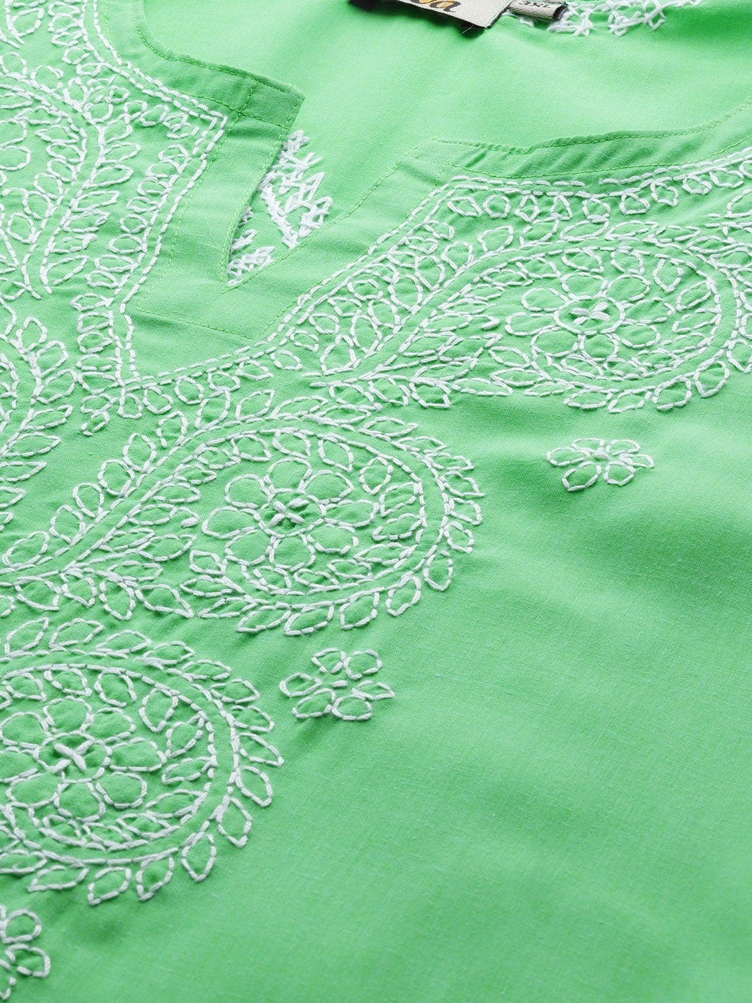 Ada Hand Embroidered Green Pure Cambric Cotton Lucknowi Chikankari Straight Kurta A100350
