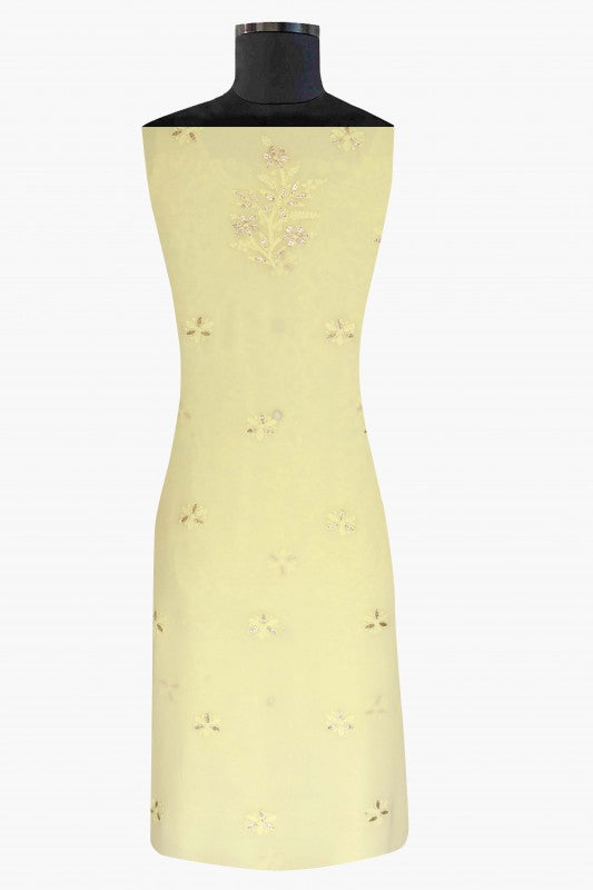 Ada Hand Embroidered Lemon Georgette Lucknowi Chikan Unstitched Kurta Dupatta Set With Gota Patti Work- A613195