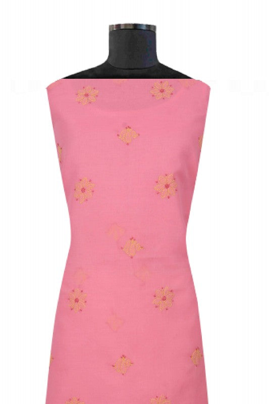 Ada Hand Embroidered Coral Pink Cotton Lucknowi Chikan Unstitched Suit Piece A609845