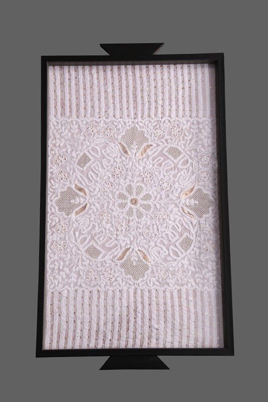 Ada Hand Embroidered Cream Cotton Lucknowi Chikankari Tray With Muqaish Work 01A304548