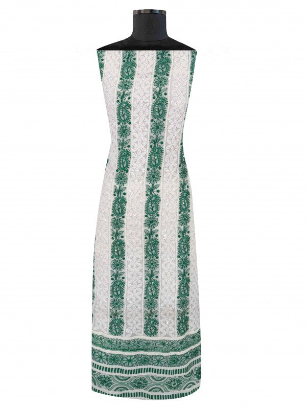 Ada Hand Embroidered White Georgette Lucknowi Chikan Unstitched Kurta Piece With Pearl Work A329740