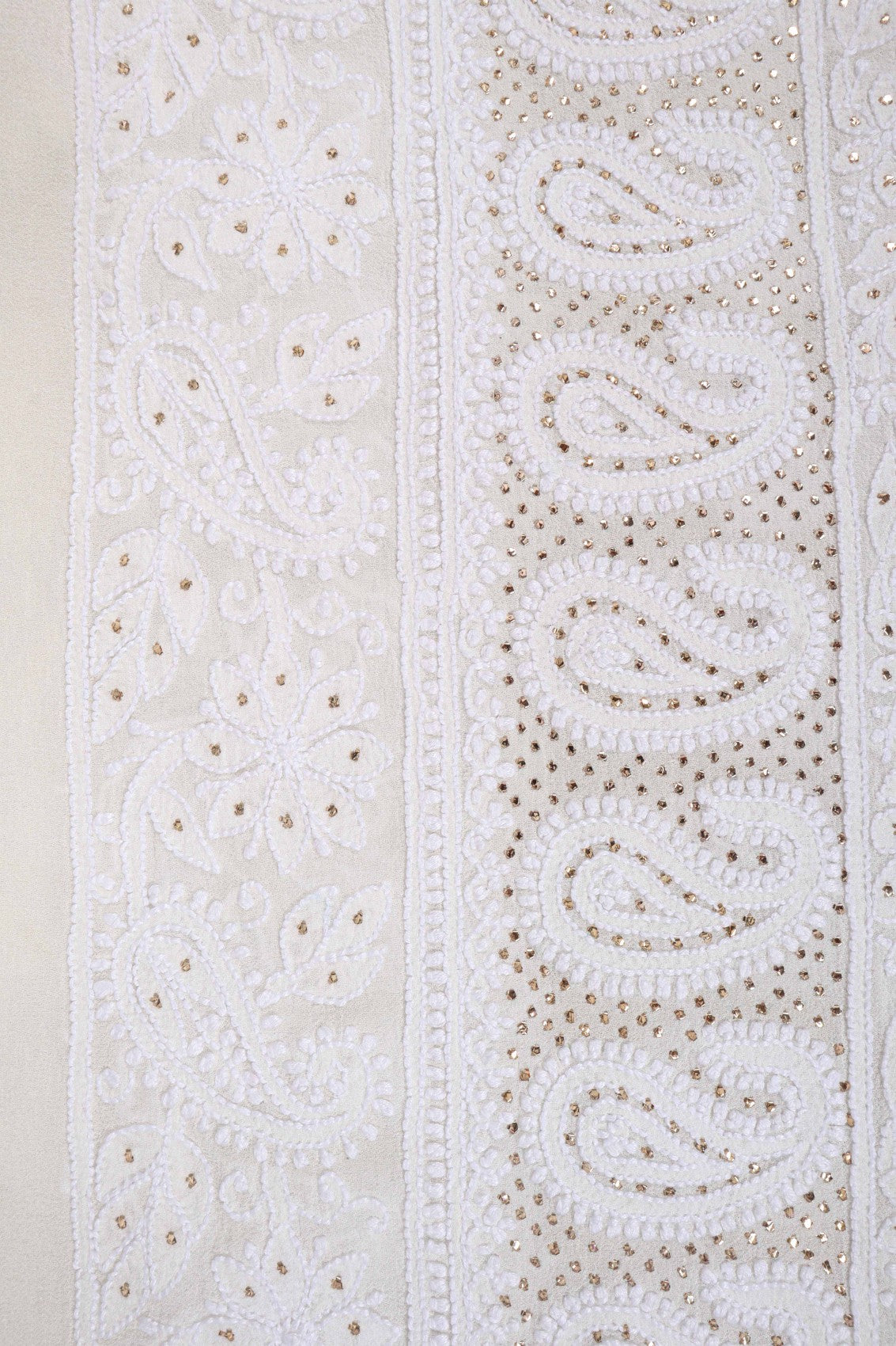 Ada Hand Embroidered White Pure Georgette Lucknowi Chikankari Dupatta With Muqaish Work 01A47078