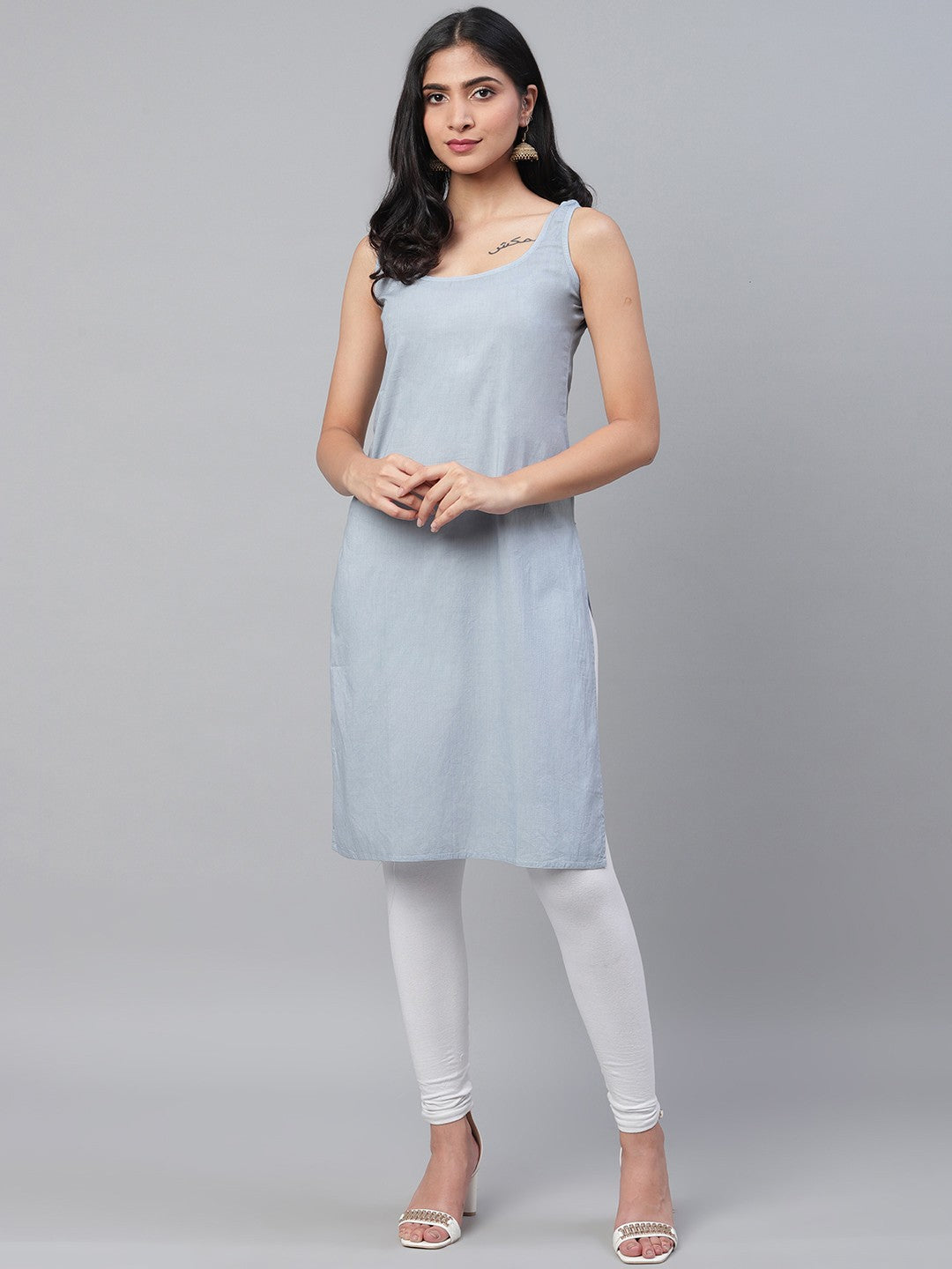 Ada Hand Embroidered Grey Georgette Lucknow Chikankari Straight Kurta/Slip with Gota patti Work A411115