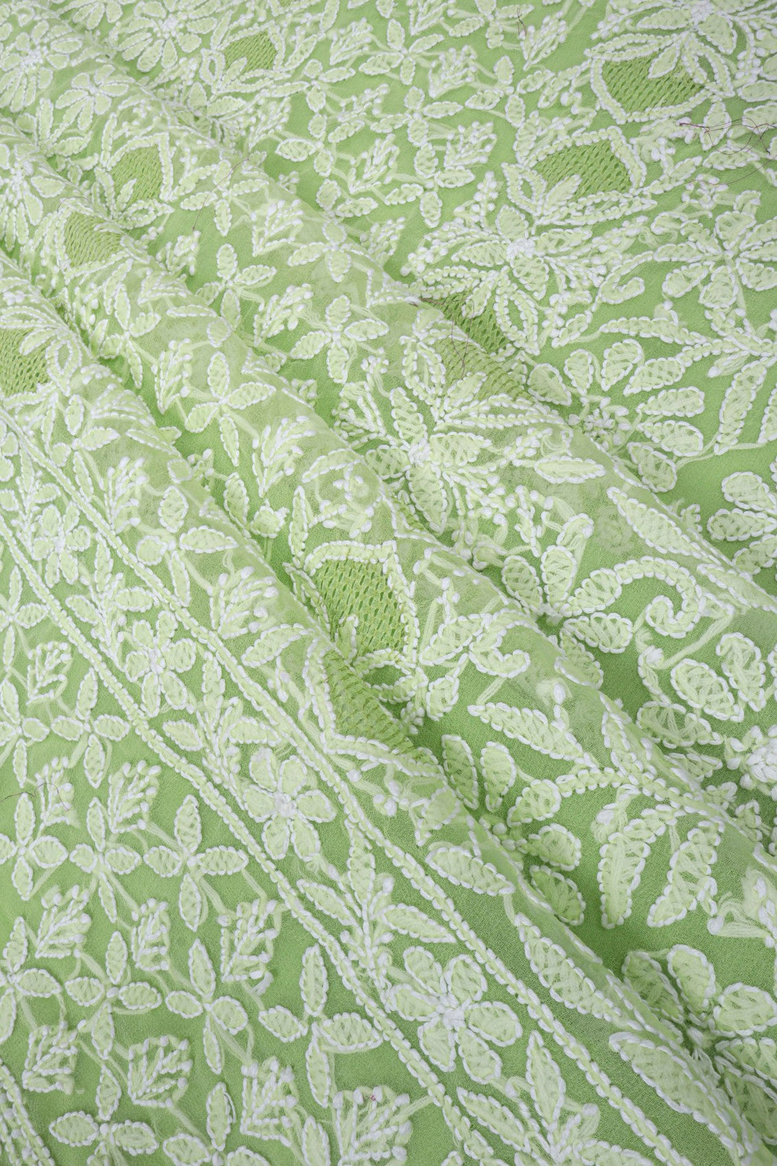 Ada Hand Embroidered Parrot Green Georgette Lucknowi Chikankari Unstitched Suit Piece 01A151166