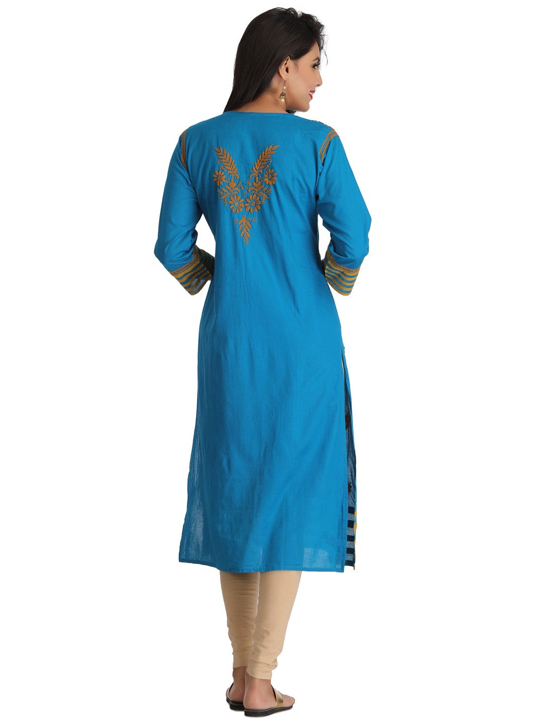 Ada Hand Embroidered Blue Cotton Lucknow Chikankari Straight  Kurta A136049