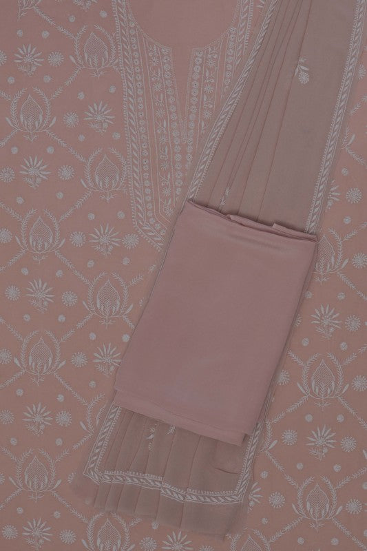 Ada Hand Embroidered Dusty Pink Pure Georgette Lucknowi Chikan Unstitched Suit Piece- A583331