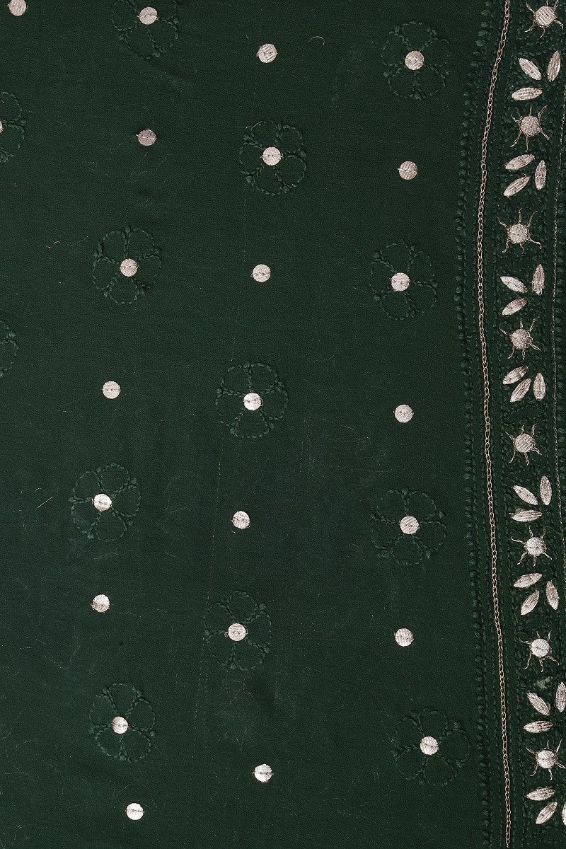 Ada Hand Embroidered Pine Green Georgette Chikan Unstitched Kurta Piece with Gota Patti Work A502121
