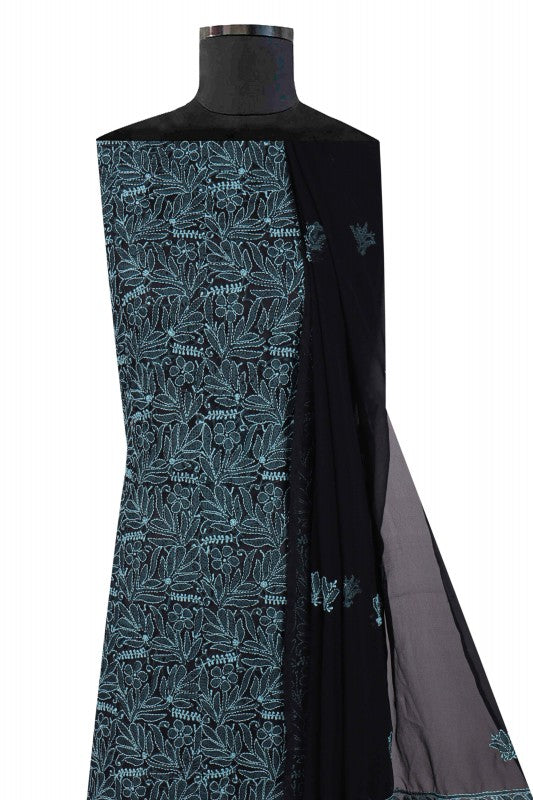 Ada Hand Embroidered Black Georgette Lucknowi Chikankari Unstitched Suit Piece 01A120728