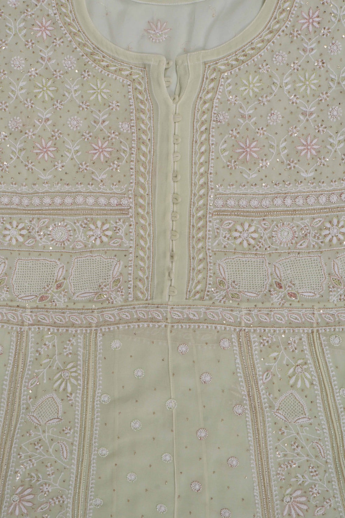 Ada Hand Embroidered Pistachio Green Ombre shade Georgette Lucknowi Chikankari Semi-Stitched Anarkali Kurta Dupatta Set With Pearl Work 01A243869