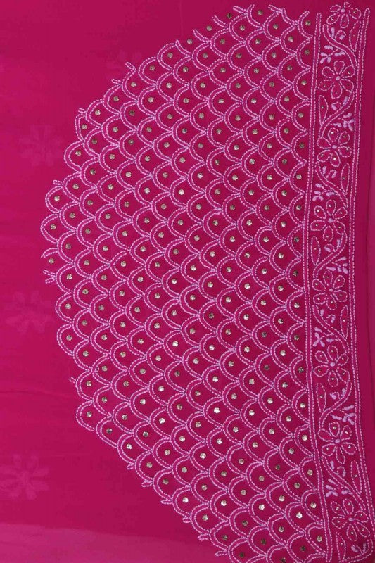 Ada Hand Embroidered Magenta/Sea Green Shaded Pure Georgette Lucknowi Chikankari Lehenga Set With Muqaish Work-A574888