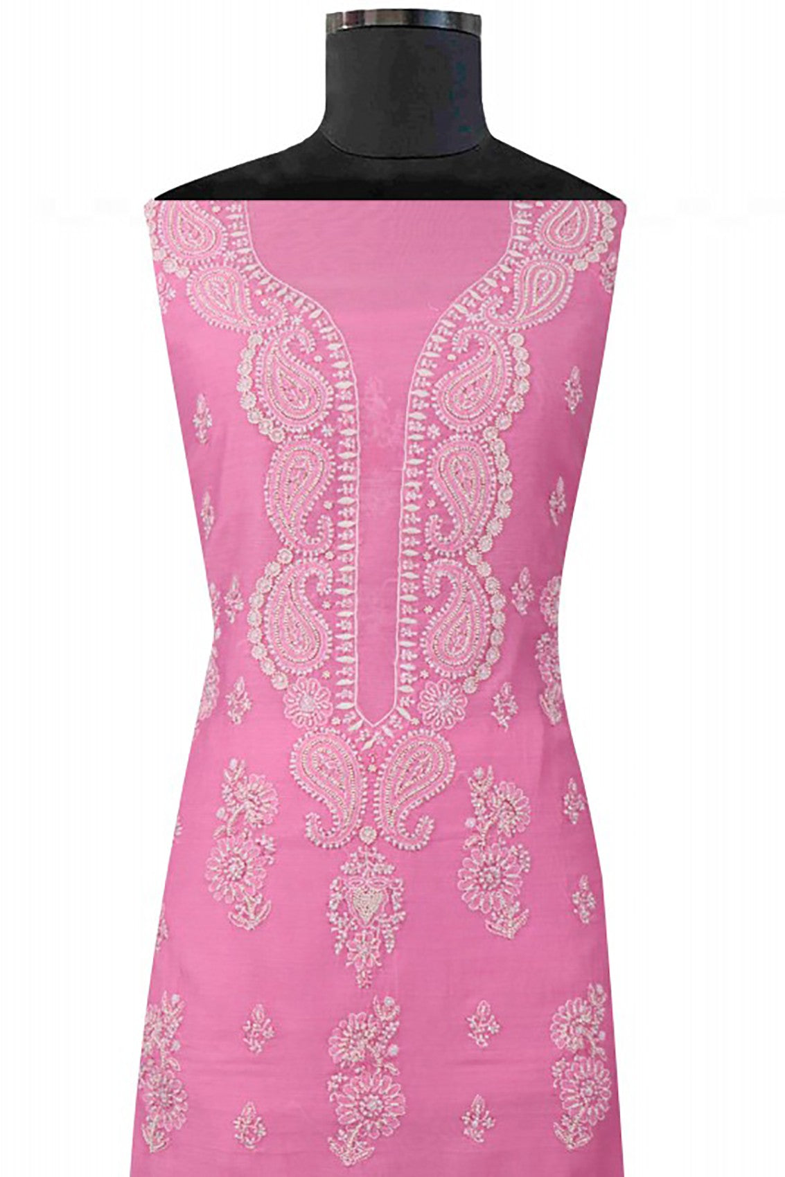 Ada Hand Embroidered Dark Pink Chanderi Lucknowi Chikankari Unstitched Suit Piece With Pearl Work A588557