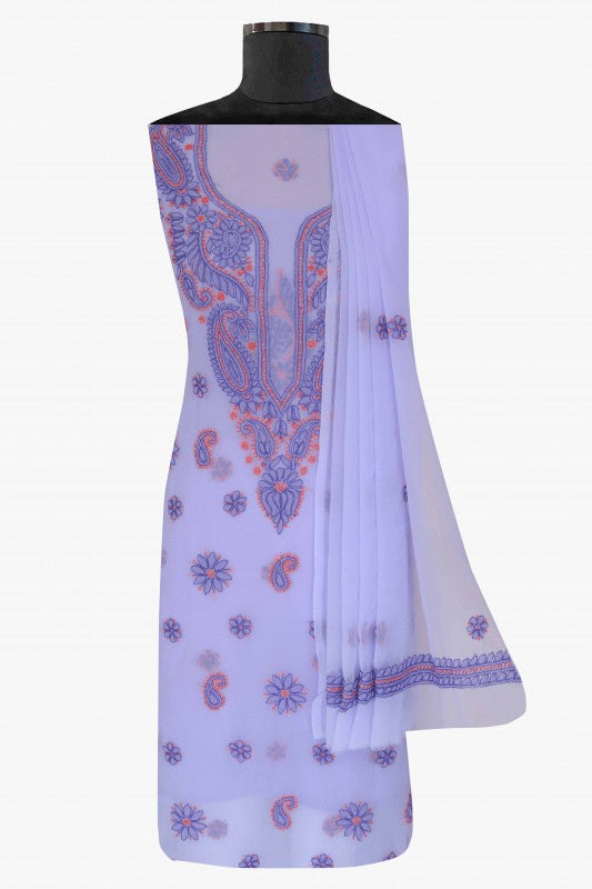 Ada Hand Embroidered Mauve Georgette Lucknowi Chikan Unstitched Suit Piece A211193