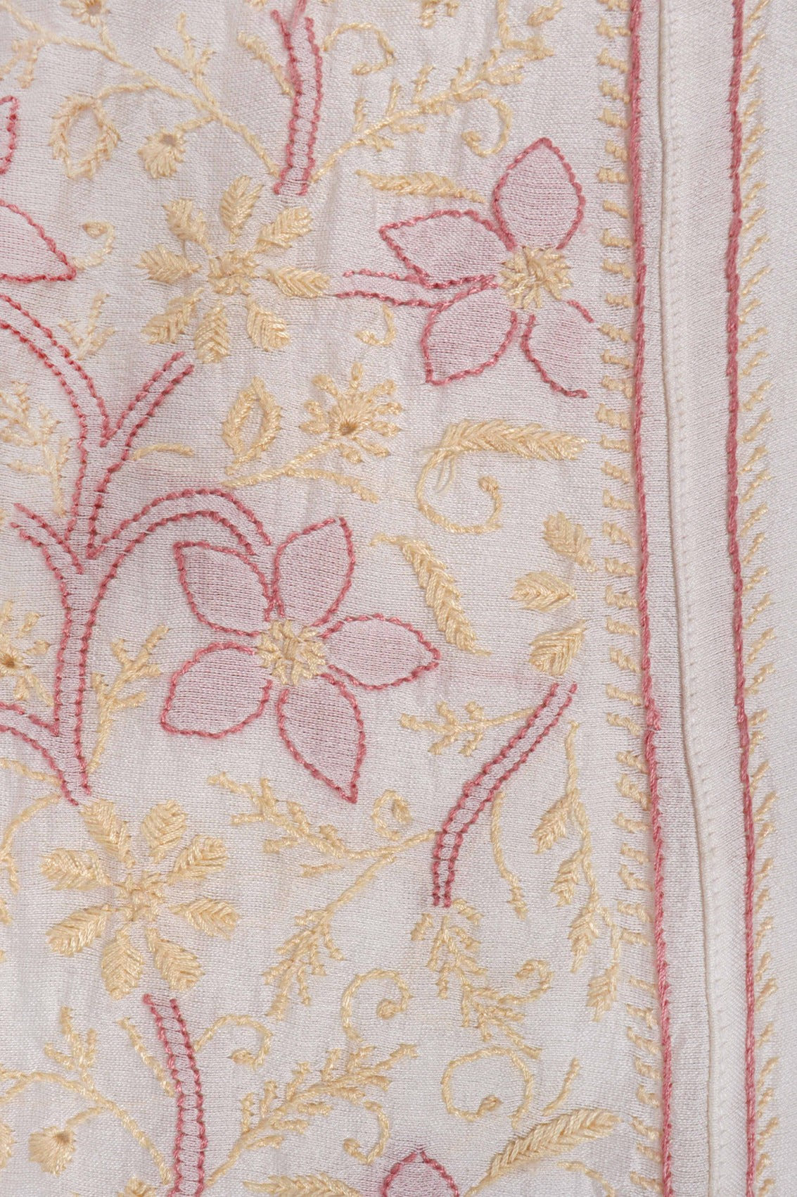 Ada Hand Embroidered Cream Chanderi Lucknowi Chikankari Semi-Stitched Anarkali Kurta Dupatta Set 01A223202