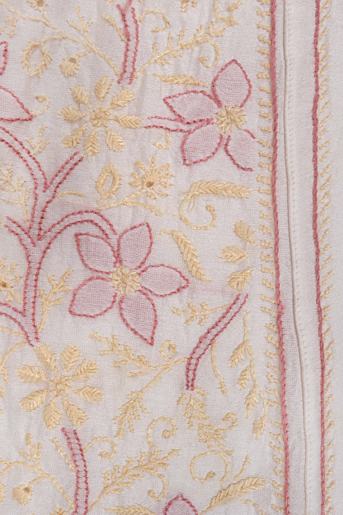 Ada Hand Embroidered Cream Chanderi Lucknowi Chikankari Semi-Stitched Anarkali Kurta Dupatta Set 01A223202