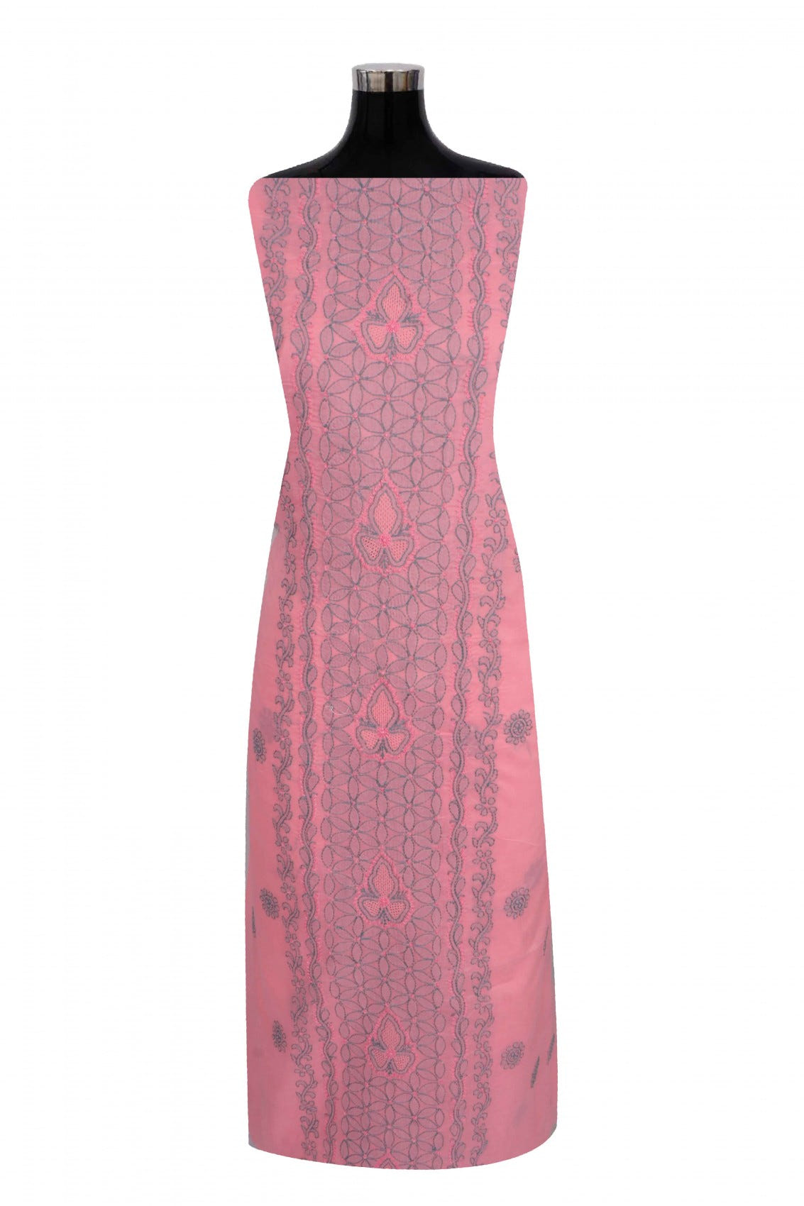 Ada Hand Embroidered Peach Cotton Lucknowi Chikankari Unstitched Suit Piece 01A275159