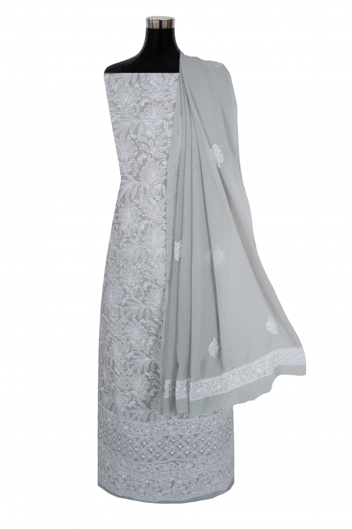 Ada Hand Embroidered Grey Georgette Lucknowi Chikankari Unstitched Suit Piece 01A262086