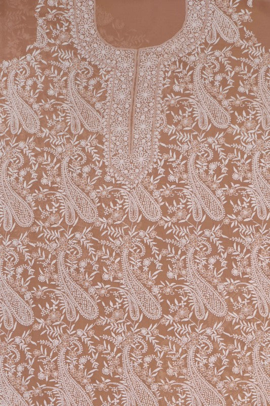 Ada Hand Embroidered Fawn Pure Georgette Lucknowi Chikan Unstitched Suit Piece A360354