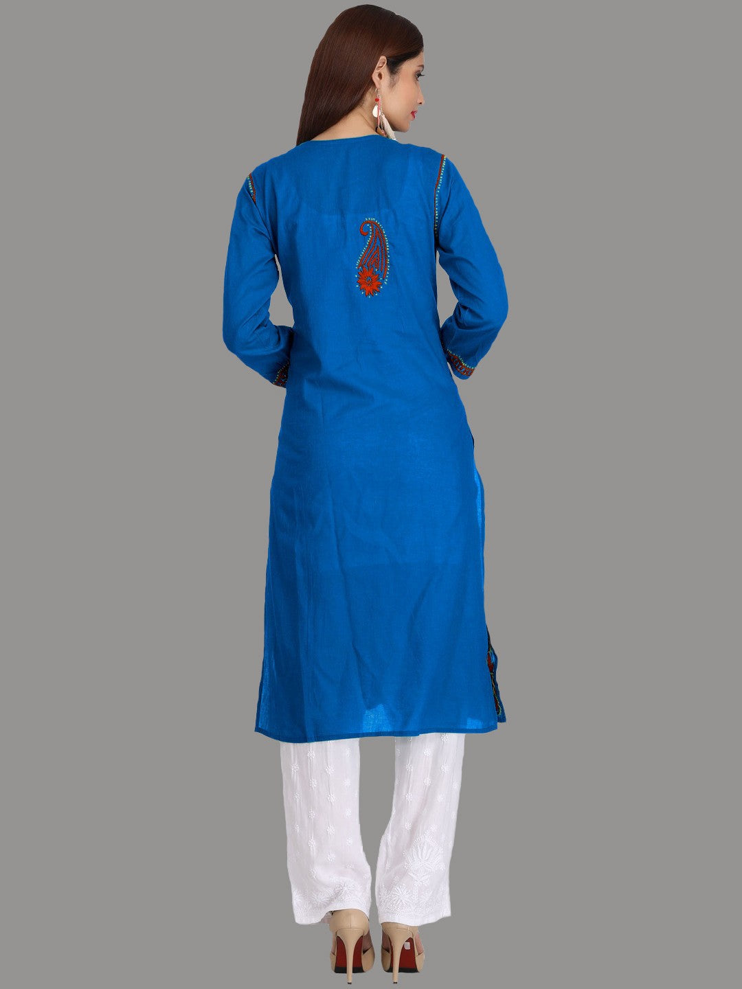 Ada Hand Embroidered Blue Cotton Lucknowi Chikankari Straight Kurta A223810