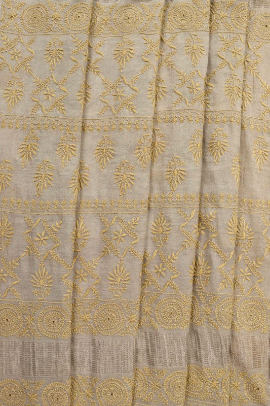 Ada Hand Embroidered Grey Tissue Lucknowi Chikankari Saree With Blouse A615162
