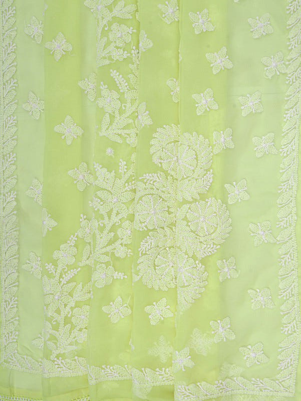 Ada Hand Embroidered Lemon Georgette Lucknowi Chikankari Saree With Blouse A599388