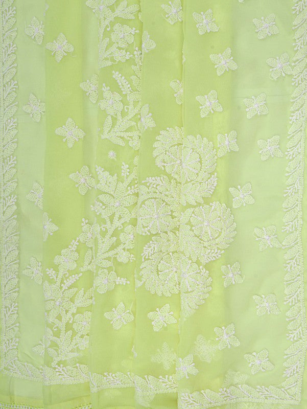 Ada Hand Embroidered Lemon Georgette Lucknowi Chikankari Saree With Blouse A599388