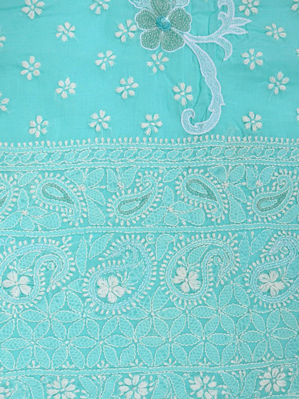 Ada Hand Embroidered Sea Green Cotton Lucknowi Chikankari Unstitched Suit Piece With Pearl Work 01A184312