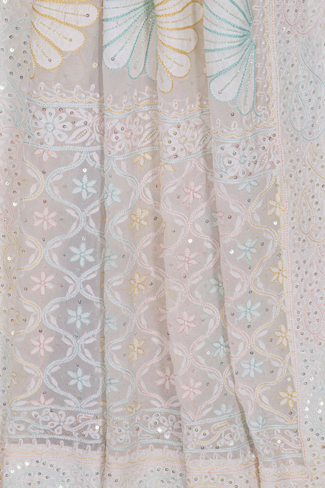 Ada Hand Embroidered White Pure Georgette Lucknowi Chikankari Dupatta With Sequinned Work A623930