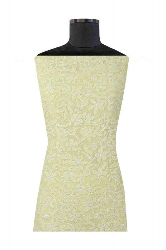 Ada Hand Embroidered Lemon Cotton Lucknowi Chikan Unstitched Suit Piece A620501