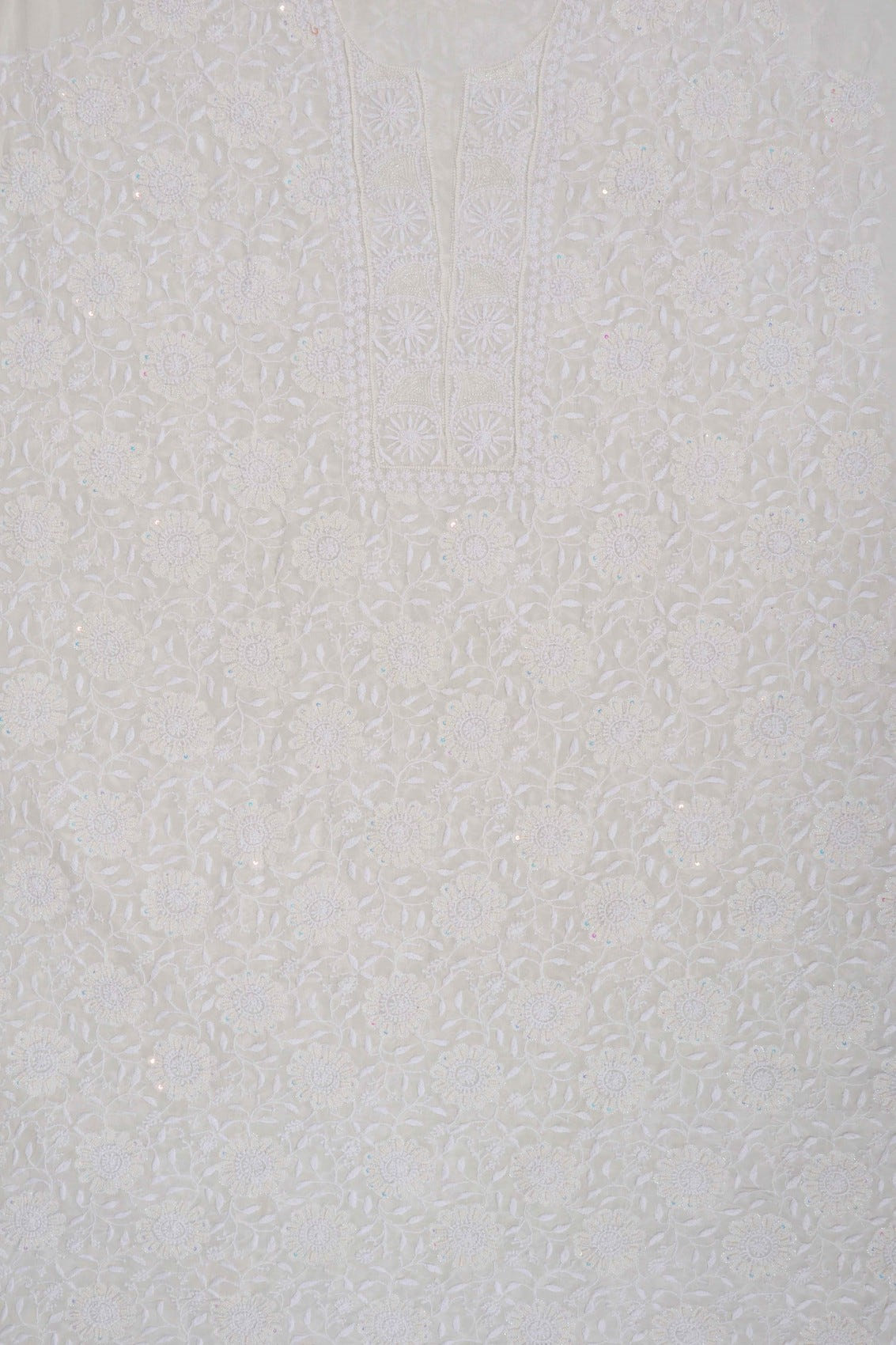 Ada Hand Embroidered White Pure Georgette Lucknowi Chikankari Unstitched Kurta Dupatta Set With Pearl Work 01A186865