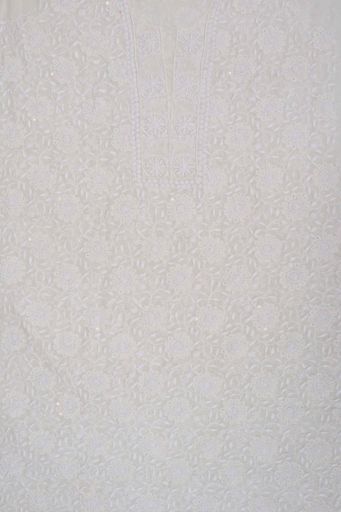 Ada Hand Embroidered White Pure Georgette Lucknowi Chikankari Unstitched Kurta Dupatta Set With Pearl Work 01A186865