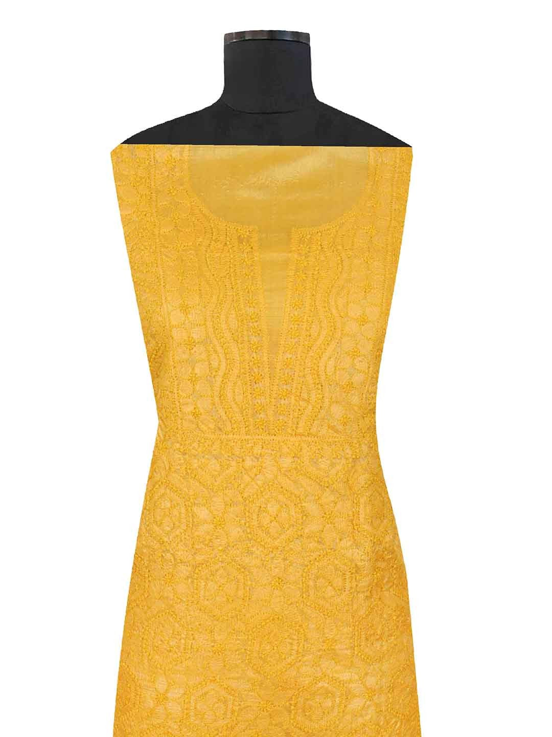 Ada Hand Embroidered Yellow Silk Lucknowi Chikankari Unstitched Suit Piece 01A167144