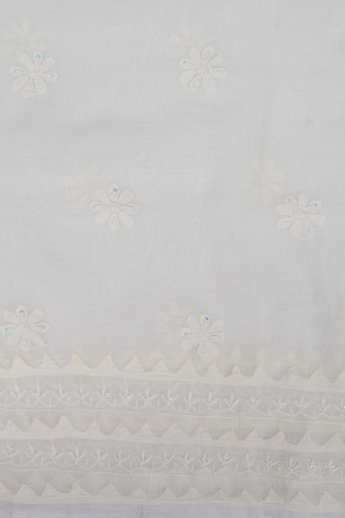 Ada Hand Embroidered Off White Chanderi Lucknowi Chikankari Unstitched Kurta Dupatta Set With Cutdana Work 01A260035