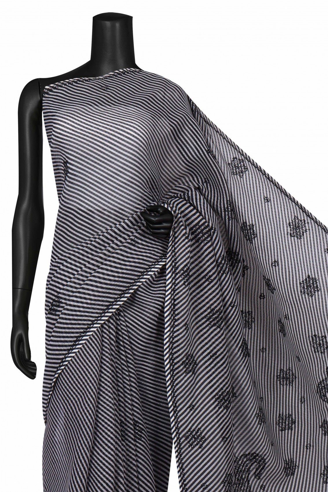 Ada Hand Embroidered Black Kota Lucknow Chikan Saree With Blouse A311347