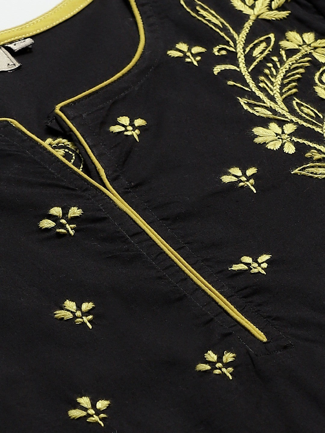 Ada Hand Embroidered Black Cotton Lucknowi Chikankari Straight Kurta With Trouser Set A811130