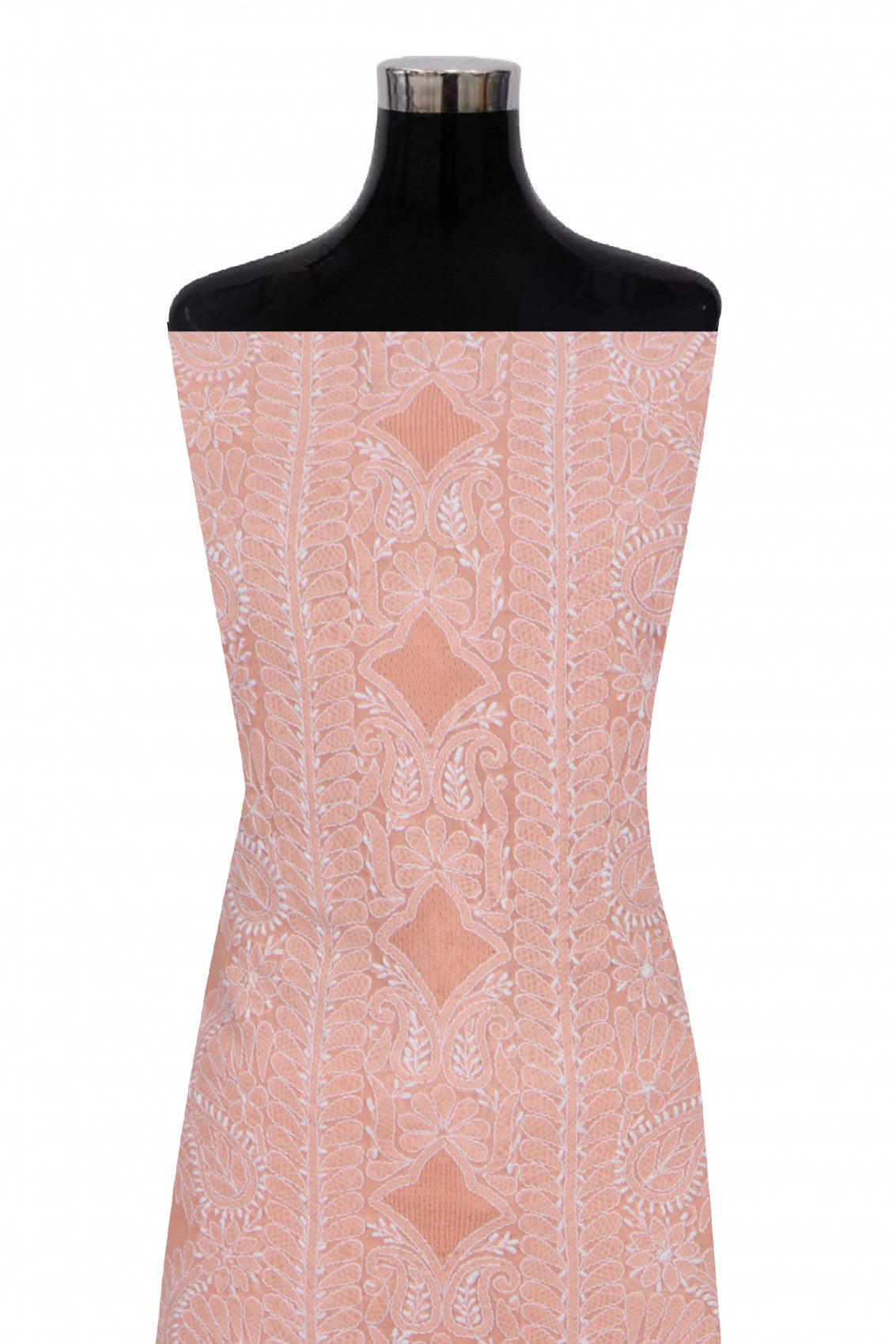 Ada Hand Embroidered Peach Cotton Lucknowi Chikankari Unstitched Suit Piece 01A272282