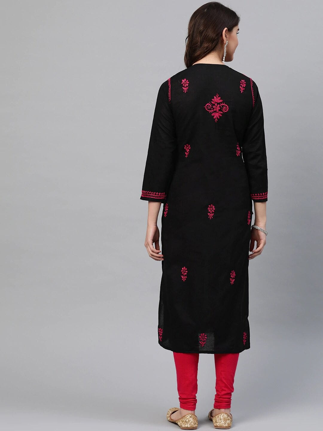 Ada Hand Embroidered Black Cotton Lucknowi Chikankari Straight Kurta A411543
