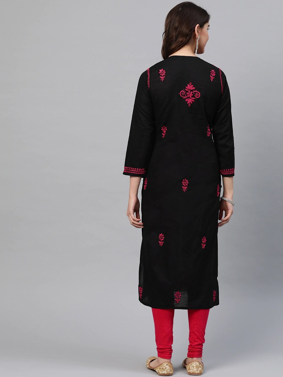 Ada Hand Embroidered Black Cotton Lucknowi Chikankari Straight Kurta A411543