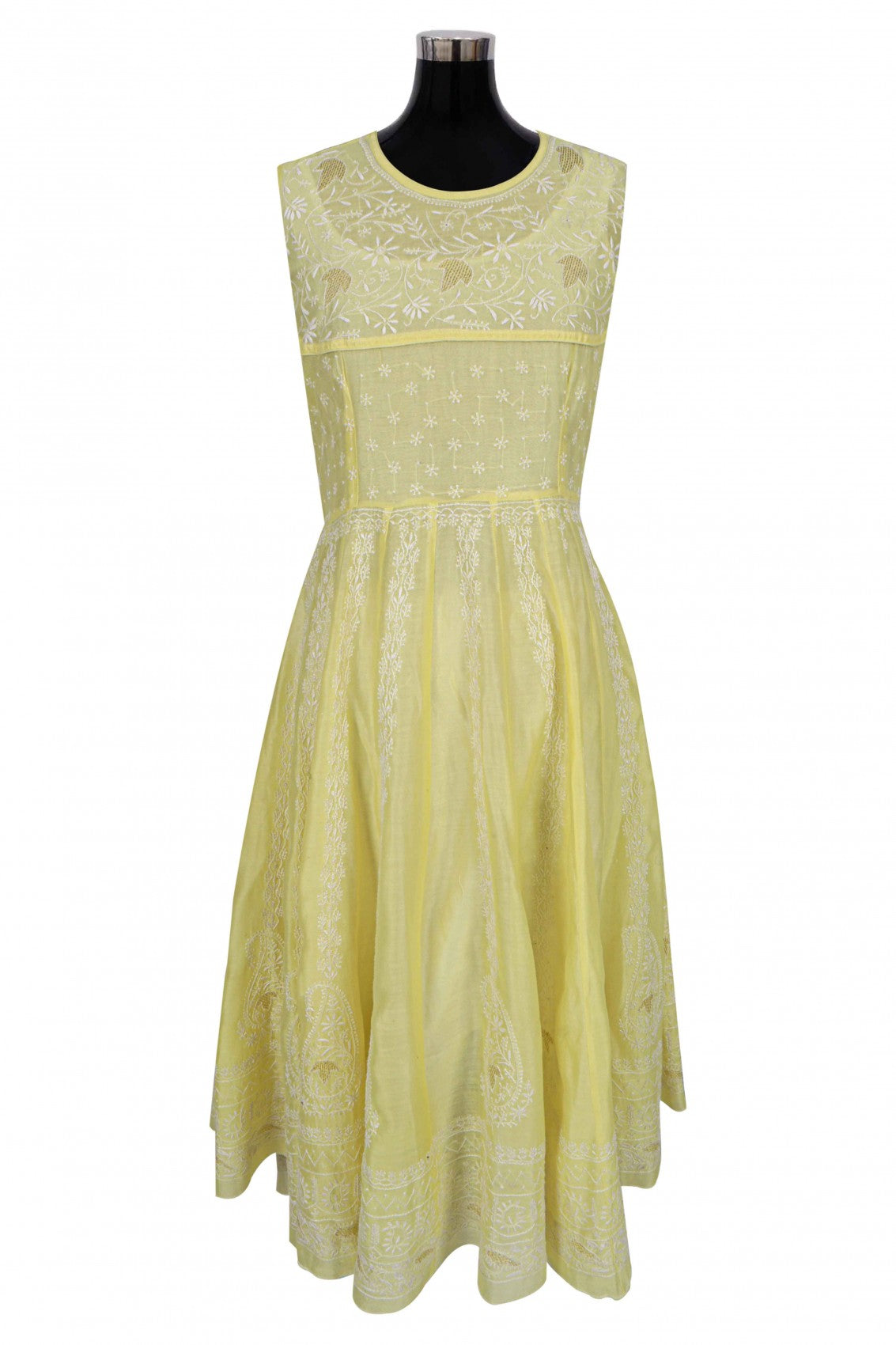Ada Hand Embroidered Lemon Chanderi Lucknowi Chikankari Semi-Stitched Anarkali Kurta Dupatta Set With Zari Work 01A205829
