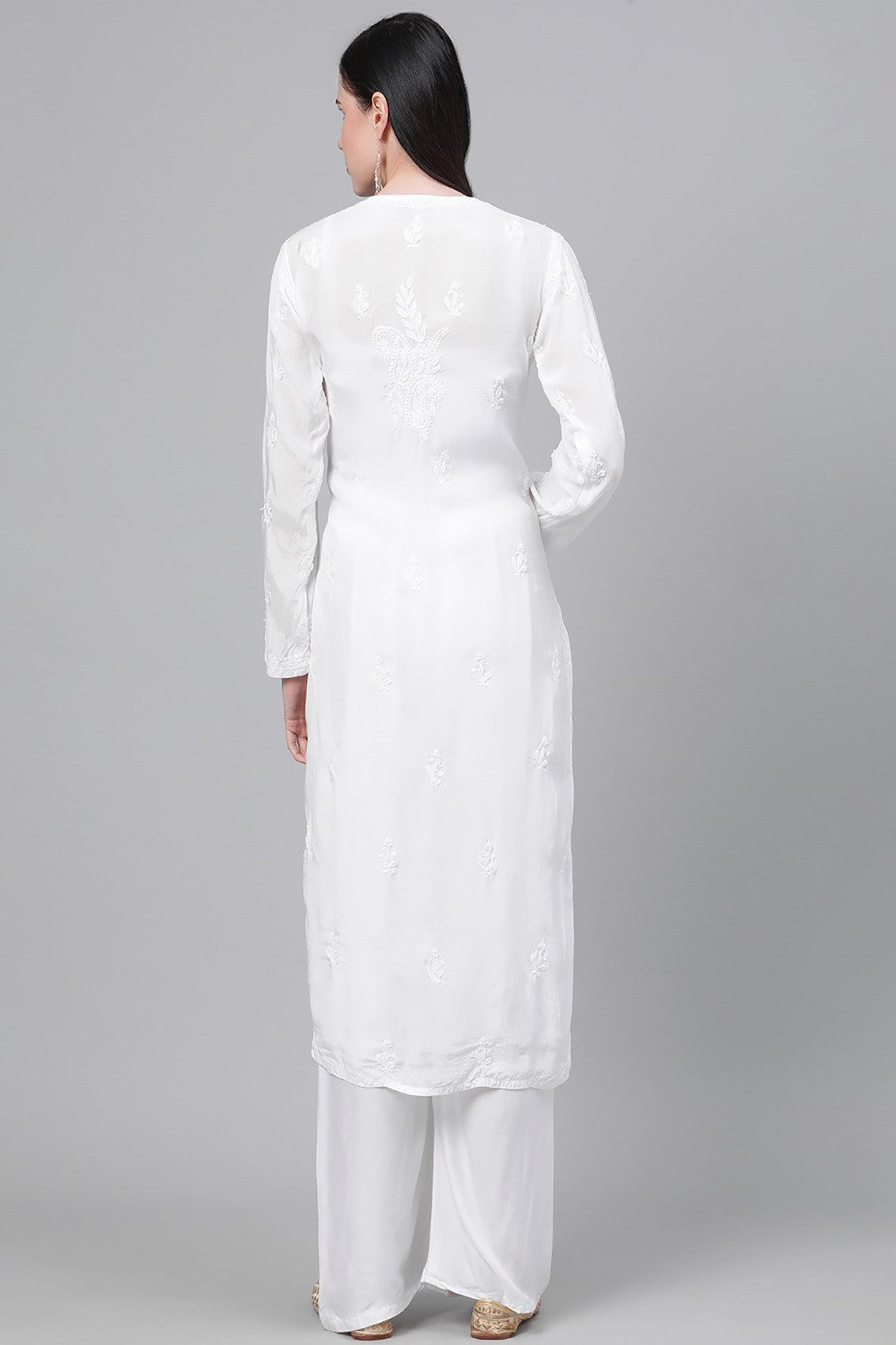 Ada Hand Embroidered White Muslin Lucknowi Chikankari Kurta A411141