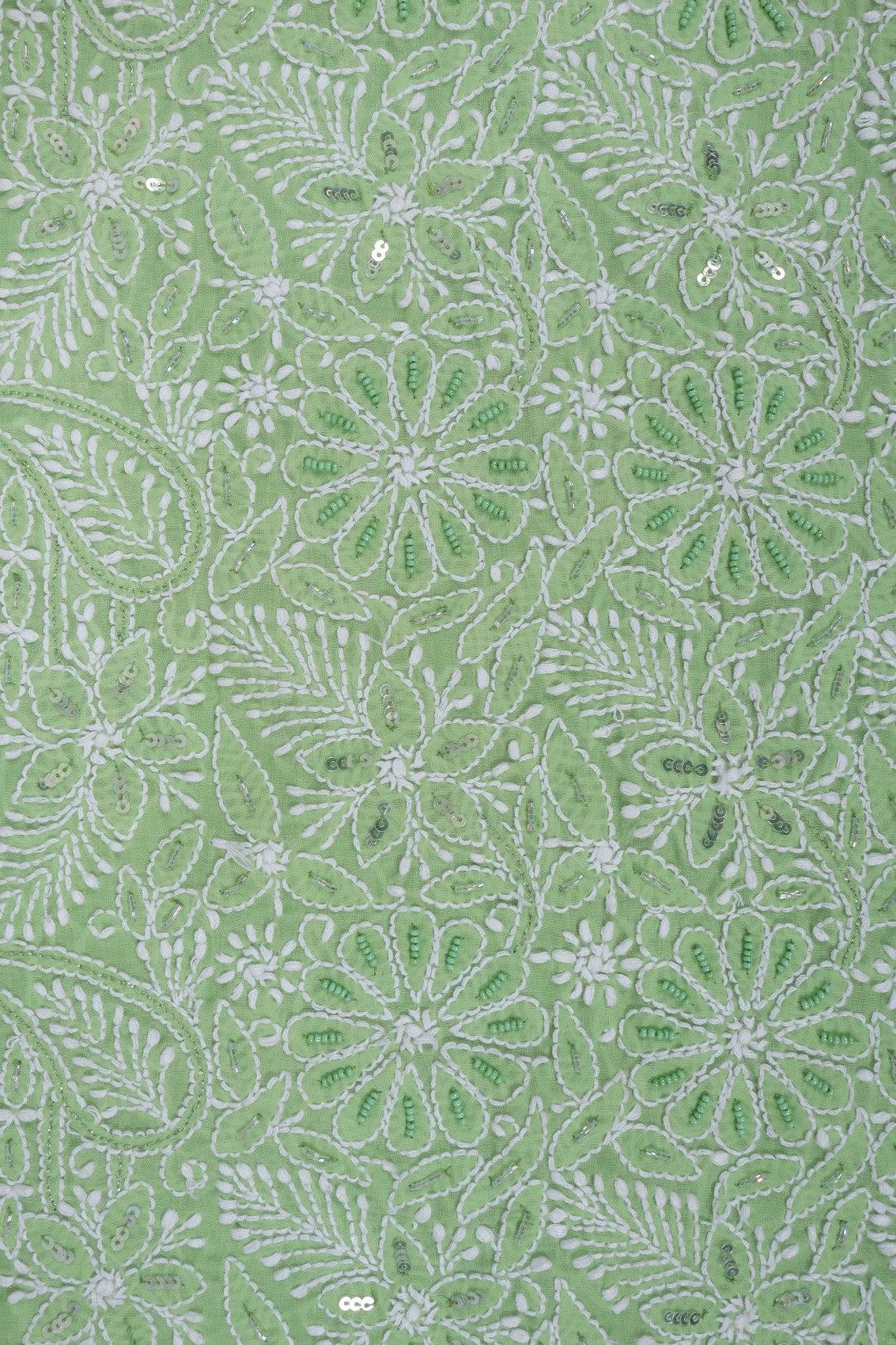 Ada Hand Embroidered Green Cotton Lucknowi Chikankari Unstitched Suit Piece With Pearl Work A620498