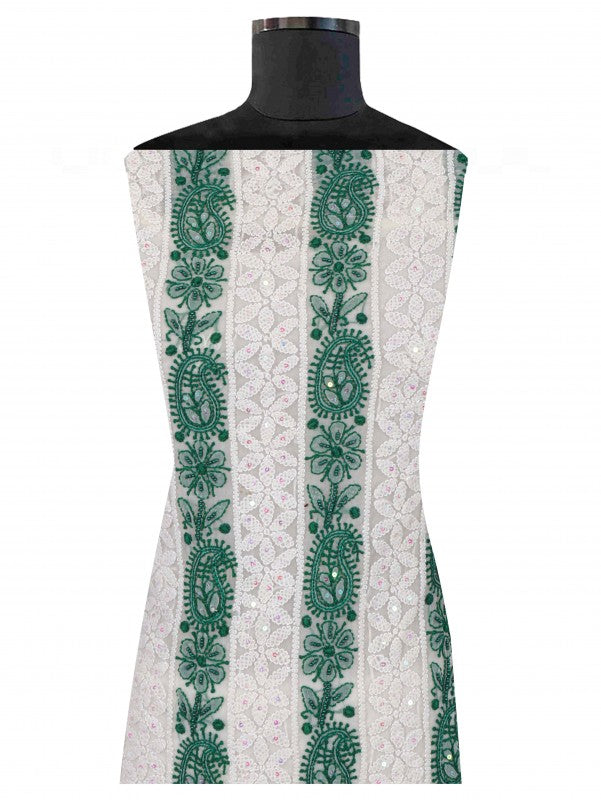 Ada Hand Embroidered White Georgette Lucknowi Chikan Unstitched Kurta Piece With Pearl Work A329740