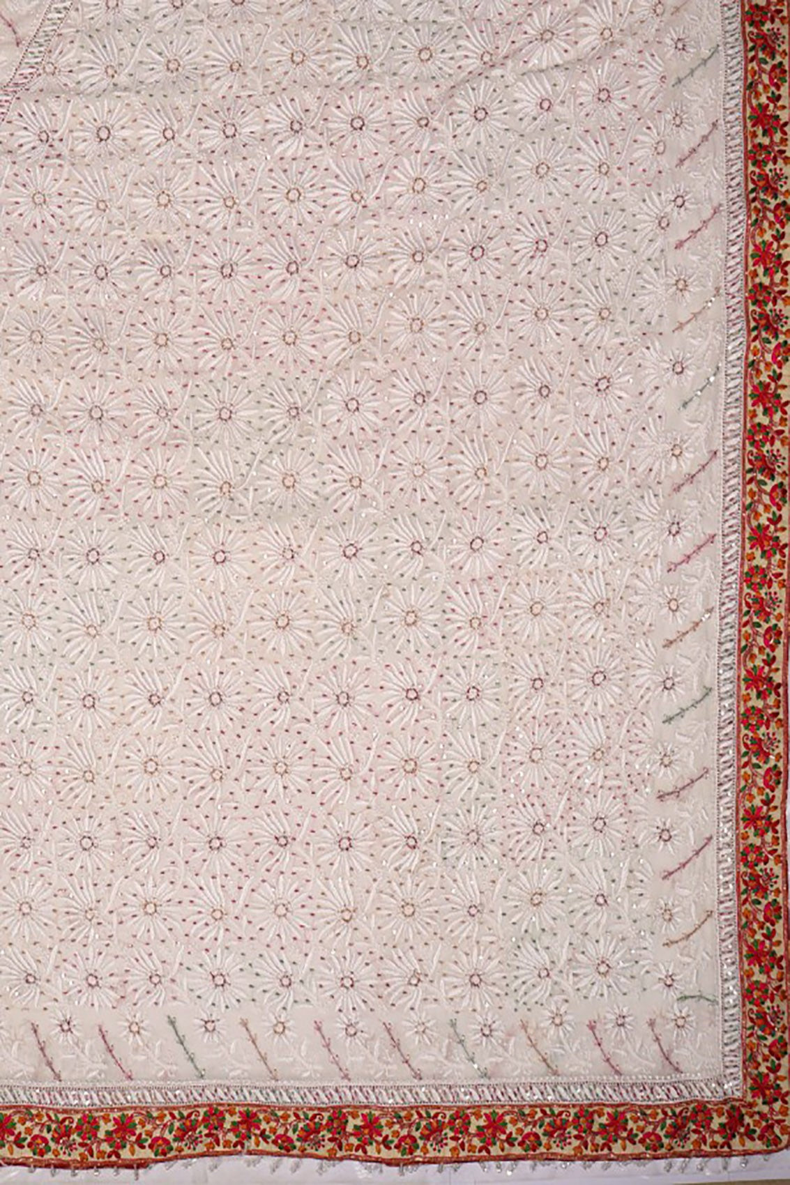 Ada Hand Embroidered Off White Pure Georgette Lucknowi Chikankari Saree/Blouse With Parsi Work 01A13889