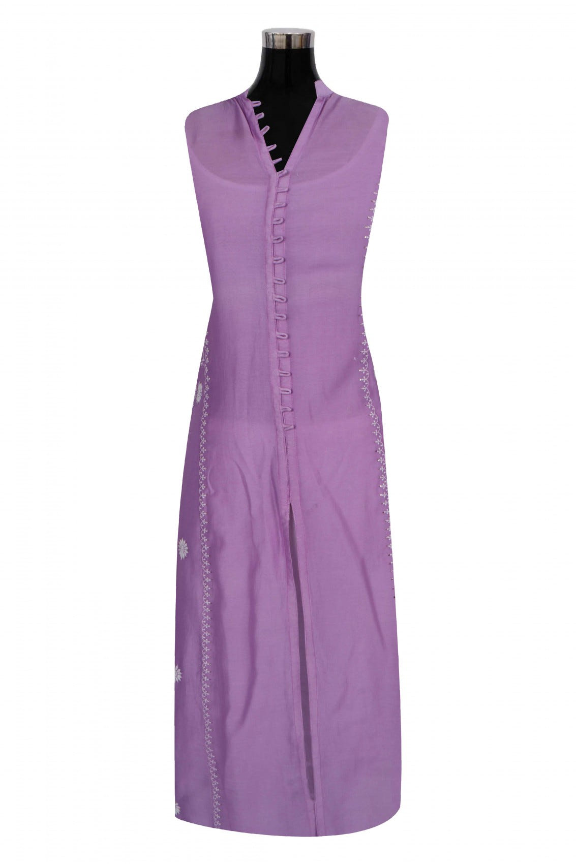 Ada Hand Embroidered Mauve Chanderi Lucknowi Chikankari Semi-Stitched Anarkali Kurta With Muqaish Work A601077