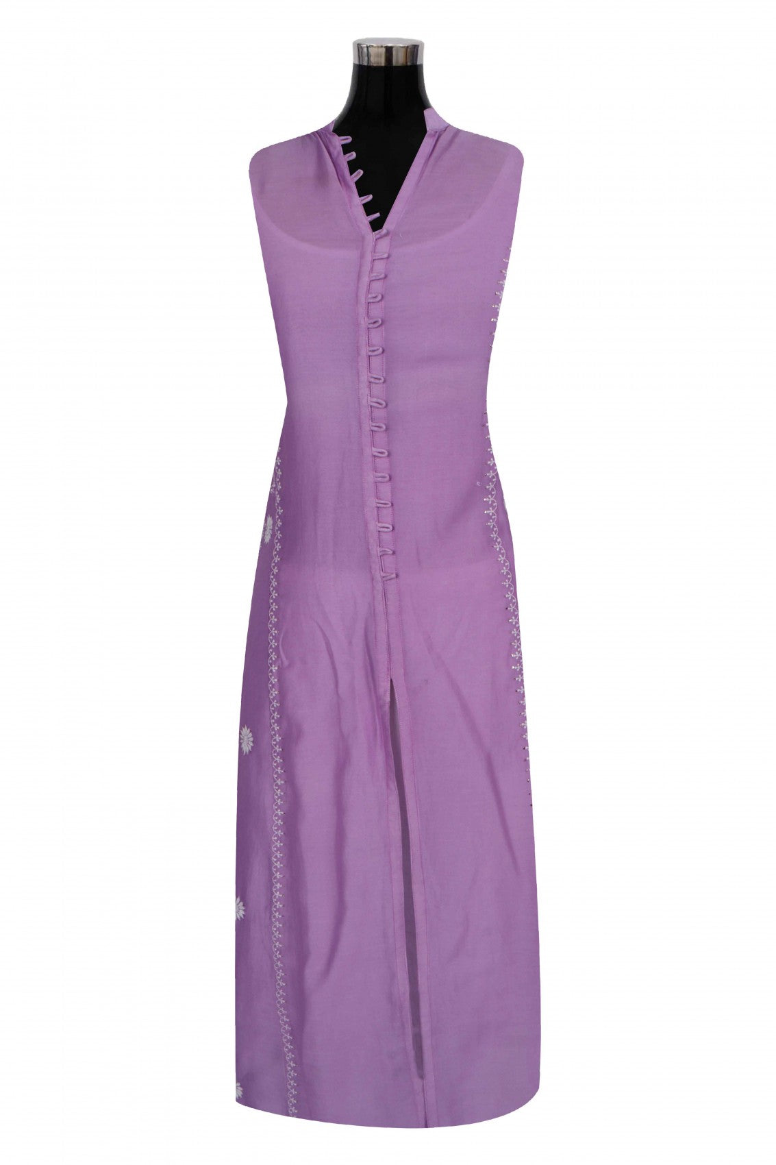Ada Hand Embroidered Mauve Chanderi Lucknowi Chikankari Semi-Stitched Anarkali Kurta With Muqaish Work A601077
