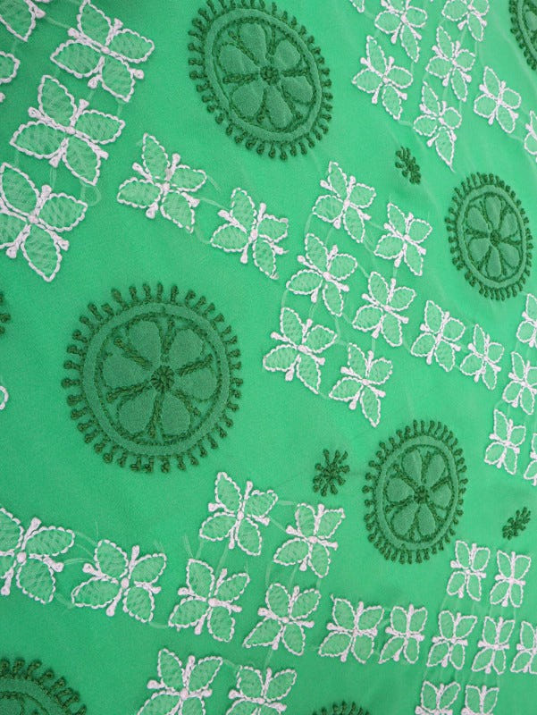 Ada Hand Embroidered Emerald Green Georgette Lucknowi Chikankari Saree With Blouse A223503