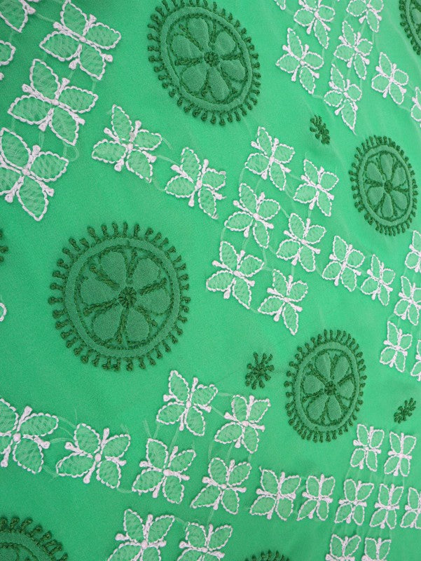 Ada Hand Embroidered Emerald Green Georgette Lucknowi Chikankari Saree With Blouse A223503