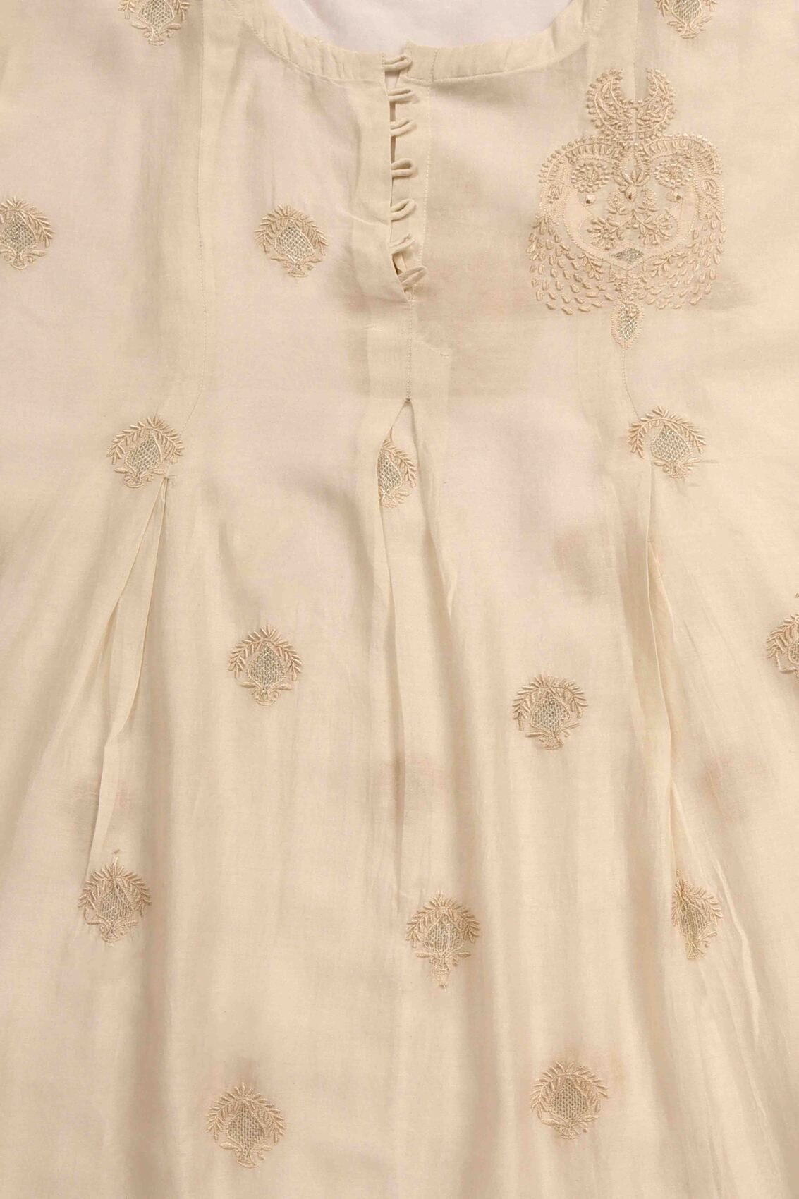 Ada Hand Embroidered Off White Chanderi Lucknowi Chikankari Unstitched Kurta Dupatta Set With Zari Work A520548