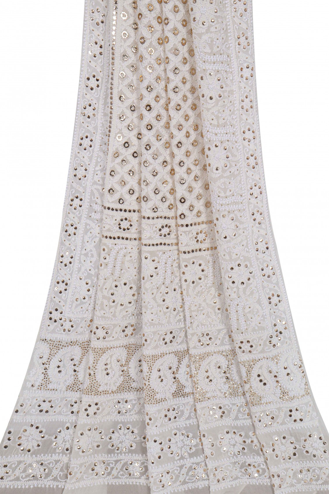 Ada Hand Embroidered Off White Pure Georgette Lucknowi Chikankari Dupatta With Muqaish Work 01A61327