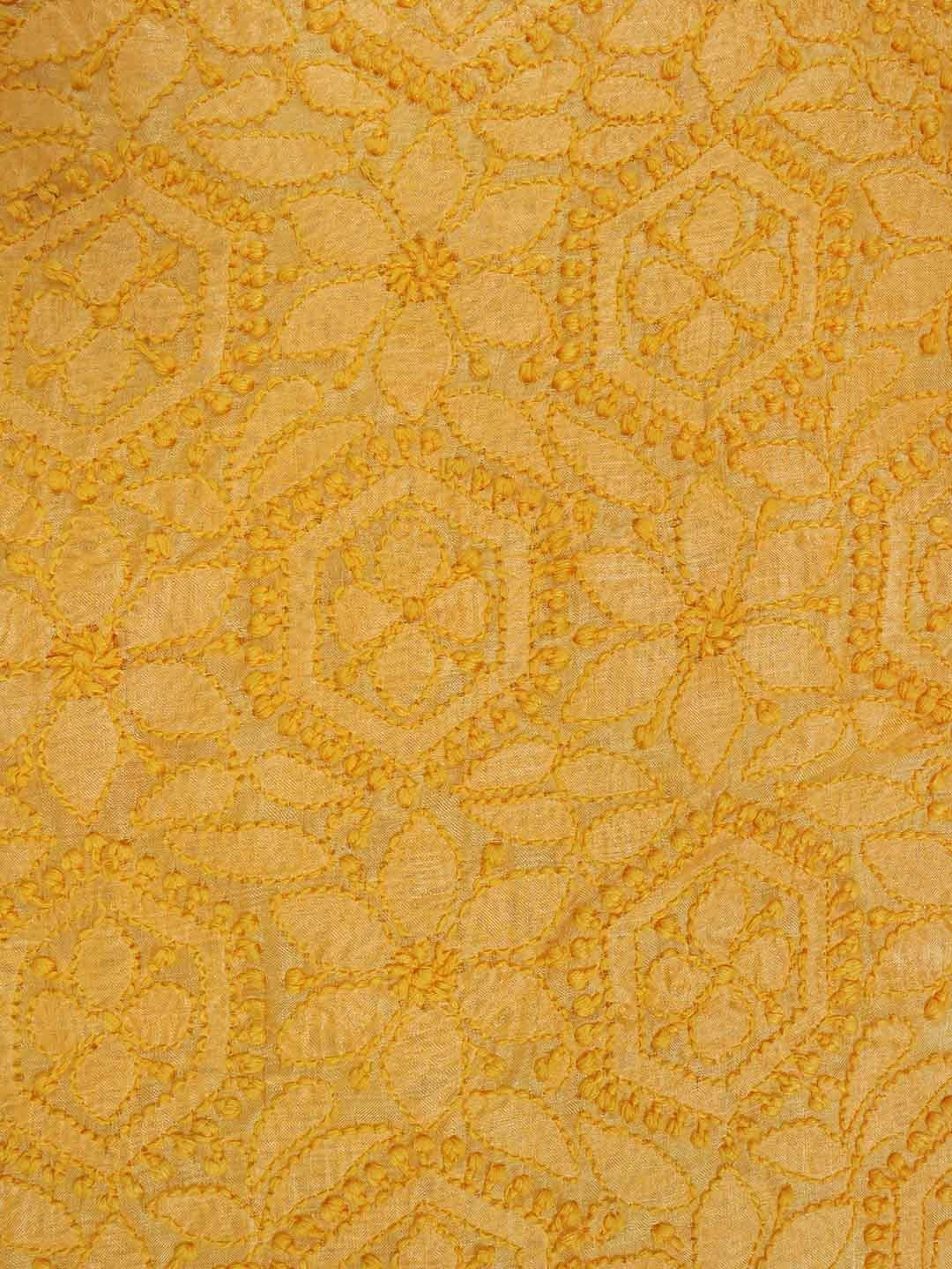 Ada Hand Embroidered Yellow Silk Lucknowi Chikankari Unstitched Suit Piece 01A167144